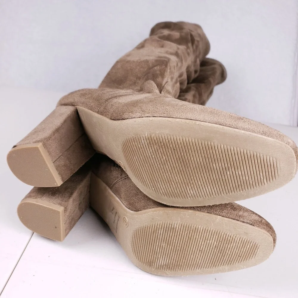 Wild Diva Over The Knee Block Heel Boots Taupe Trendy Style Sz 9 Soft‎ Girl